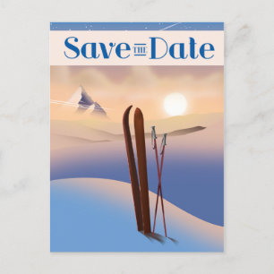 Cartão Postal Salvar O Esqui De Vintage De Casamento De Data