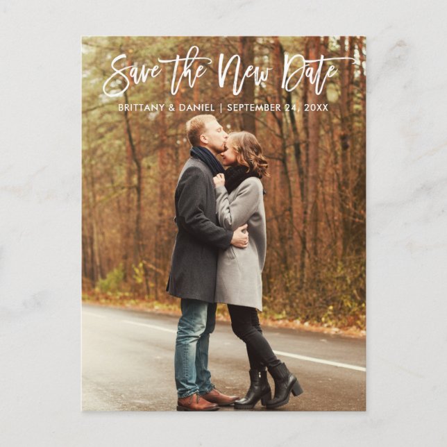 Cartão Postal Salvar O Novo Script De Pincel Moderno De Data (Frente)