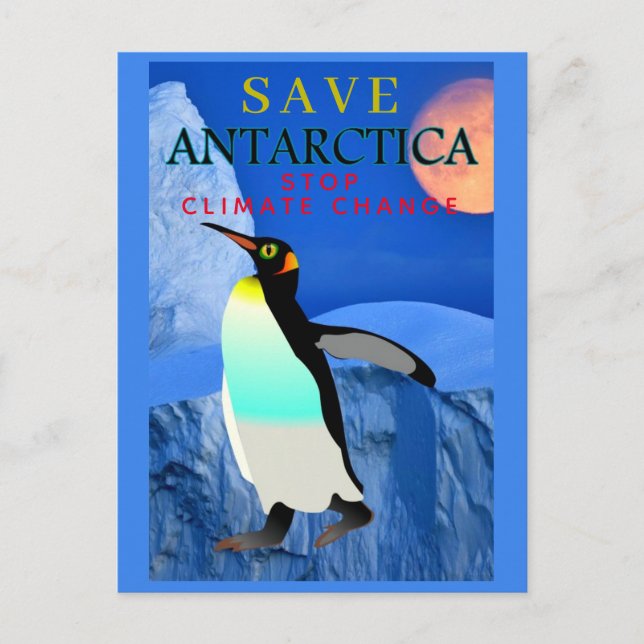 Cartão Postal Salvar Pinguim Imperador da Antártica Lua Cheia Ge (Frente)