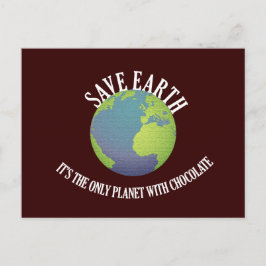 Cartão Postal salvar terra é o único planeta com chocolate