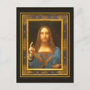 Cartão Postal Salvator Mundi c 1500 Leonardo da Vinci Arte Fino