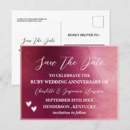 Cartão Postal Salve a Data 40º Aniversário de Casamento Rubi 