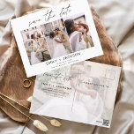Cartão Postal Salve a data 4 Photo Elegant Classy Modern<br><div class="desc">Paisagem Moderna e Elegante Horizontal Quatro (4) Foto Salve o Magnete de Casamento de Data com tipografia de script com letra de mão. O ímã para salvar o convite de data inclui tipografia de script e chic e design simples para a qual você pode adicionar sua fotografia personalizada de noivado....</div>