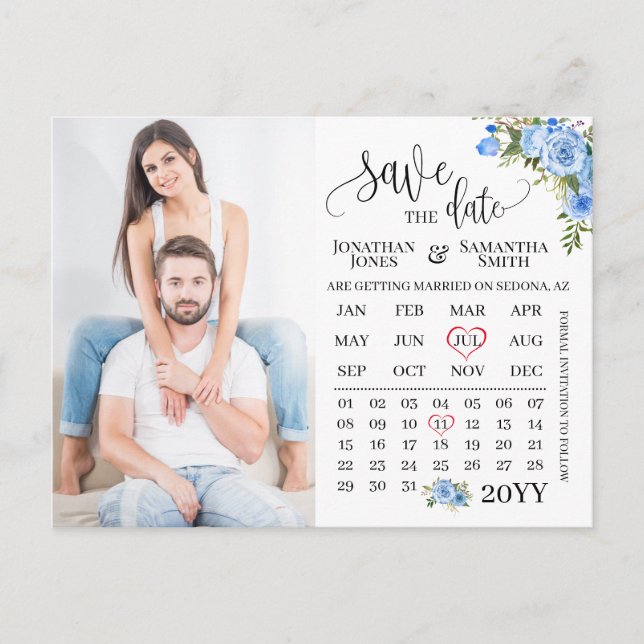 Cartão Postal Salve a data Calendário fotográfico Casamento flor (Frente)