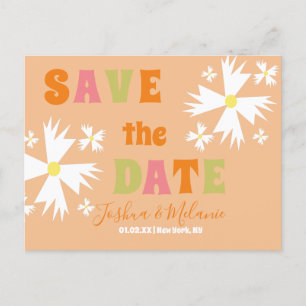 Cartão Postal Salve a Data Daisy Groovy Floral Lima Rosa