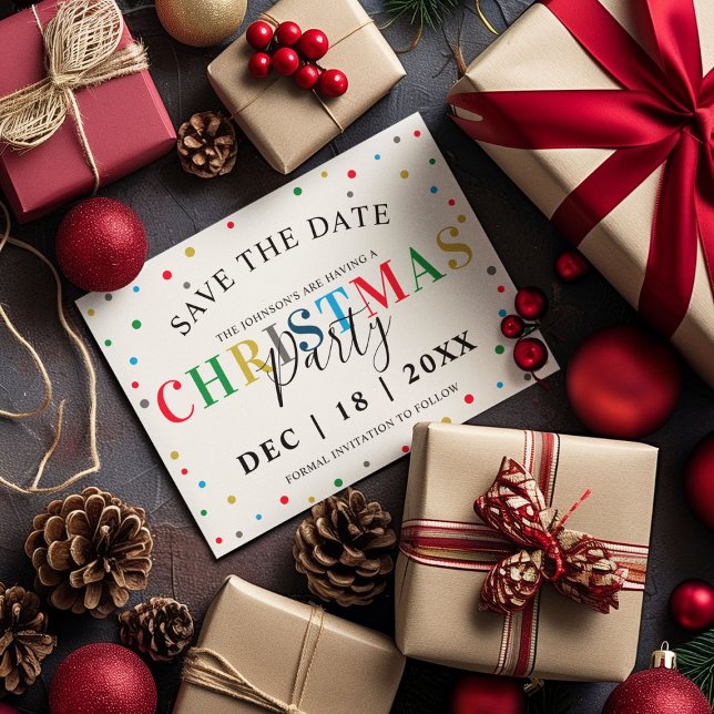 Cartão Postal Salve a Data de Natal Colorido Moderno (Criador carregado)