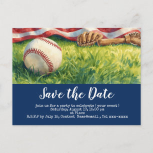 Cartão Postal Salve a data do beisebol com a bandeira da América