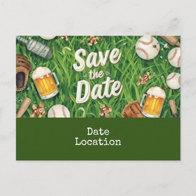 Cartão Postal Salve a data do beisebol com copo de cerveja  (Frente)