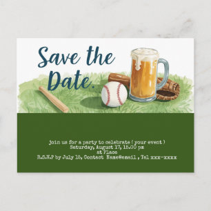 Cartão Postal Salve a data do beisebol com copo de cerveja
