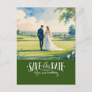 Cartão Postal Salve a data do golfe para o casamento da noiva e
