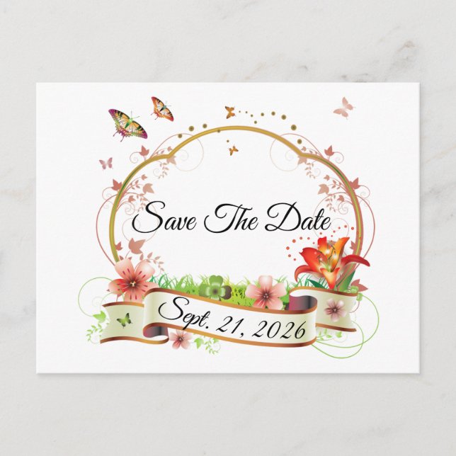 Cartão Postal Salve a Data Elegante Personalizado (Frente)