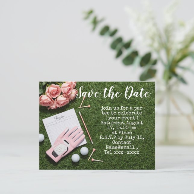 Cartão Postal Salve a data para GOLFE PARA MULHER GOLFEIRA (Em pé/Frente)