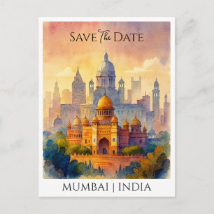 Cartão Postal Salve a Data Personalizado Mumbai Índia Aquarela