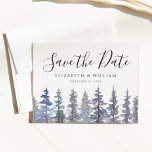 Cartão Postal Salve A Data Rustic Blue Winter Forest<br><div class="desc">Árvores azuis empoeiradas de aquarela salvam o cartão-postal. Personalizável!</div>