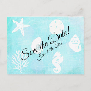 Cartão Postal Salve a data Seashell Seashide Themed Wedding