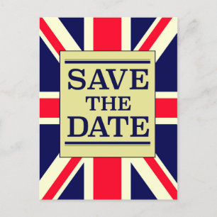 Cartão Postal Salve a Data Vintage Union jack