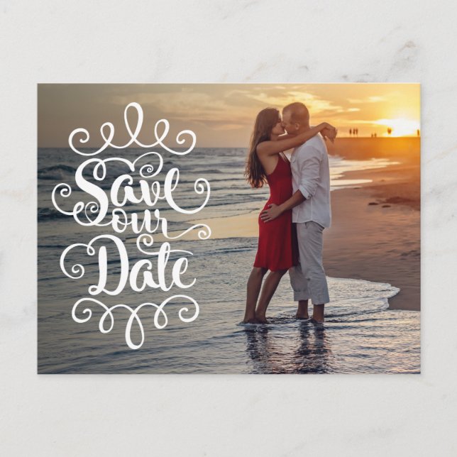 Cartão Postal Salve nosso casamento de data | Script de Ornament (Frente)