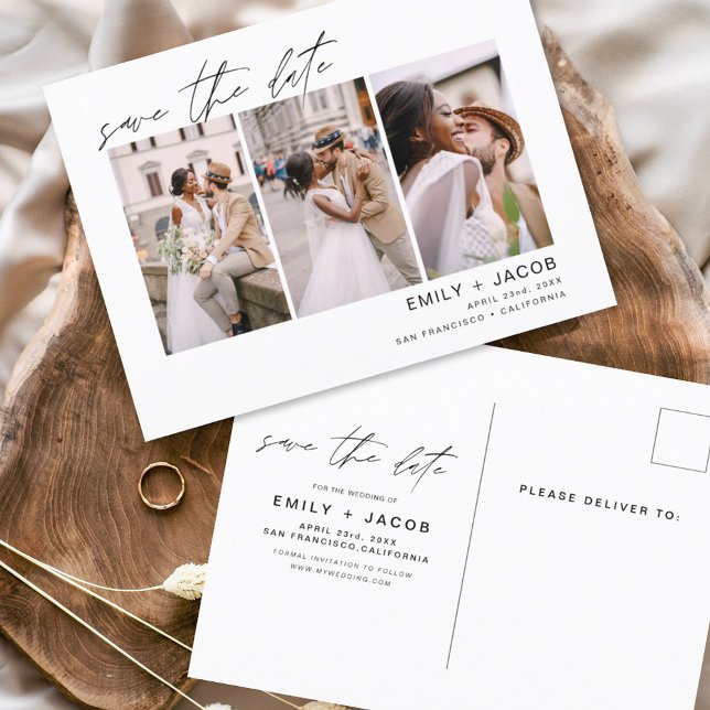 Cartão Postal Salve o Cartão-postal editável Elegante de data 3 (Criador carregado)