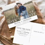 Cartão Postal Salve o Data Boho Minimalista Photo Modern<br><div class="desc">Capture a essência da sua história de amor com o nosso Cartão-postal Minimalista de Foto para Salvar o Data Boho. Este postal é uma fusão de minimalismo contemporâneo e charme boêmico, fazer a escolha perfeita para anunciar seu próximo casamento. Apresentando sua querida foto de noivado, este cartão-postal se torna uma...</div>
