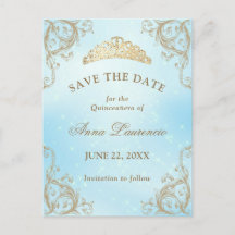 Salve o Dia de Baby Blue Light Gold Quinceanera