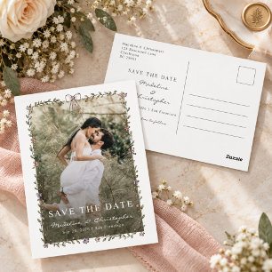 Cartão Postal Salve o Dia de Casamento Floral Desenhado à Mão Ca