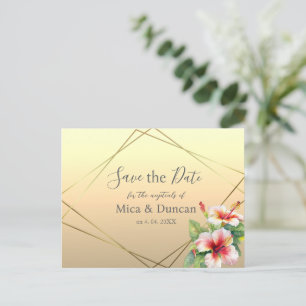 Cartão Postal Salve o Dia do Casamento com Hibisco Moderno