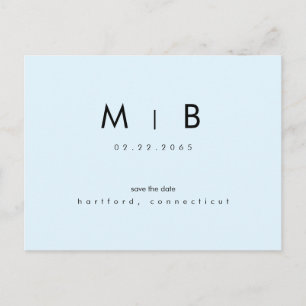 Cartão Postal Salve o Dia do Casamento com Monograma Azul Gelo M