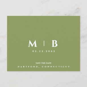 Cartão Postal Salve o Dia do Casamento com Monograma Verde de Mu
