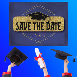 Cartão Postal Salve O Elegante Azul Dourado De Graduação De Data