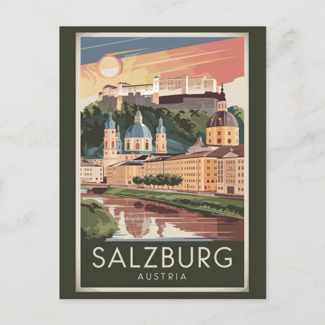 Cartão Postal Salzburg Austria Illustration Viagem Art Vintage (Frente)