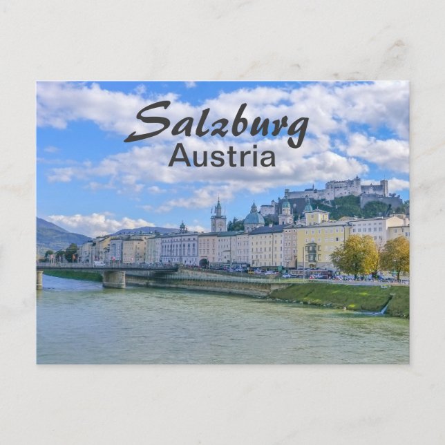 Cartão Postal Salzburg com o castelo em Áustria (Frente)