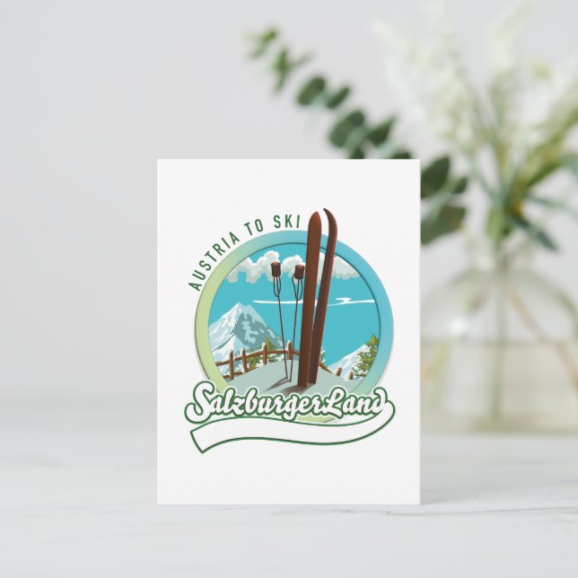 Cartão Postal Salzburgerland Esqui Austríaco (Em pé/Frente)
