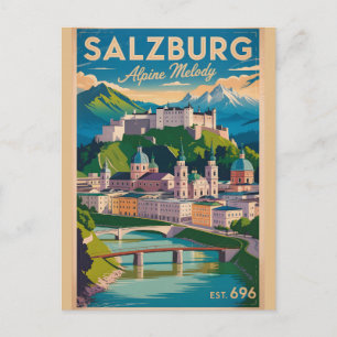 Cartão Postal Salzburgo Áustria Retrô Paisagem Urbana Viagem