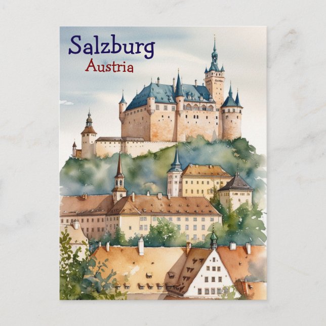 Cartão Postal Salzburgo com o Castelo na Áustria (Frente)