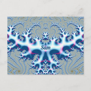 Cartão Postal SAM ~ Icy White e Blue 3D Design Fractal ~