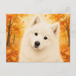 Cartão Postal Samoyed Autumn Forest Dog