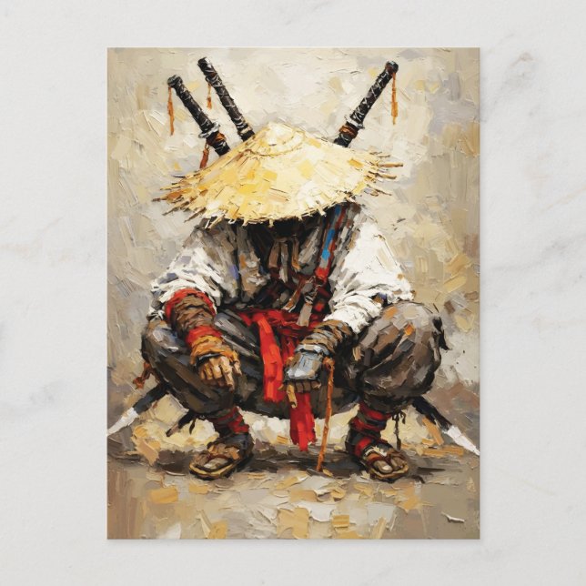 Cartão Postal Samurai Descansando Espátula Laranja Impasto (Frente)