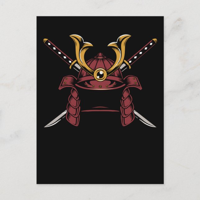 Cartão Postal Samurai Helmet Japonês Samurai Warrior (Frente)