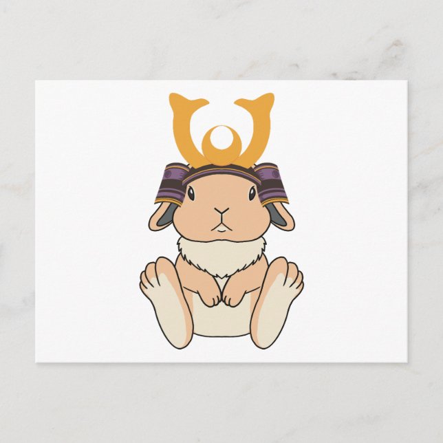 Cartão Postal Samurai Holland Lop Rabbit Warrior Orange (Frente)