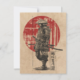 Cartão Postal Samurai Warrior Wabi Sabi Art   Vintage Red Sun
