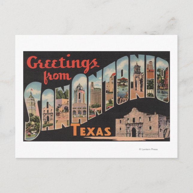 Cartão Postal San Antonio, Texas - Cenas em Larga Letra (Frente)