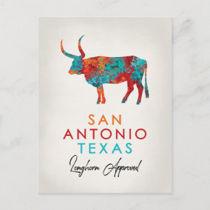 Cartão Postal San Antonio Texas Colorful Longhorn