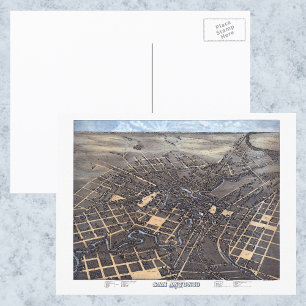 Cartão Postal San Antonio, Texas, Mapa da Cidade Aérea Antiquada