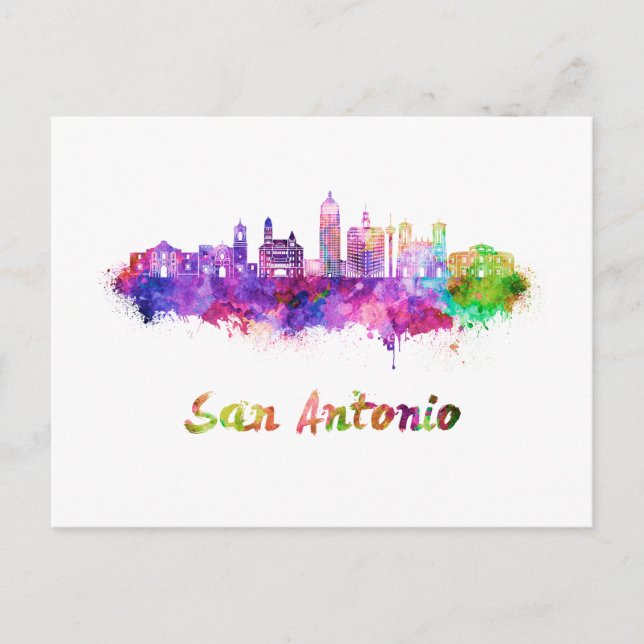 Cartão Postal San Antonio V2 skyline in watercolor (Frente)