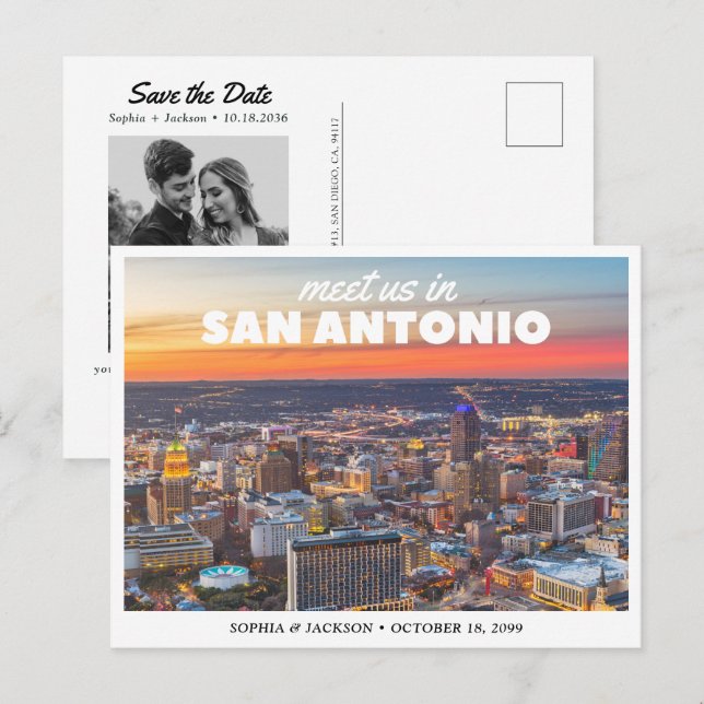 Cartão Postal San Antonio Wedding Save the Date Retro Postcard (Frente/Verso)