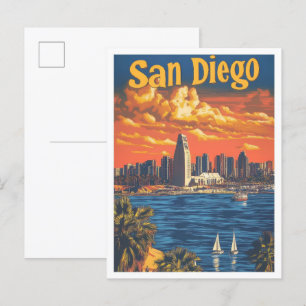 Cartão Postal San Diego Beach California Viagens vintage de Arte
