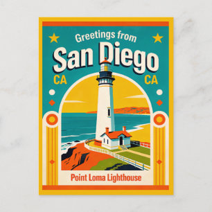 Cartão Postal San Diego CA Farol de Point Loma Retro