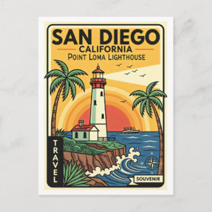 Cartão Postal SAN DIEGO CA Farol de Point Loma Retro 1950s