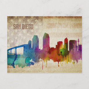 Cartão Postal San Diego, CA Linha Skyline Cidade de Cores