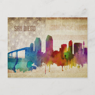 Cartão Postal San Diego, CA   Linha Skyline Cidade de Cores